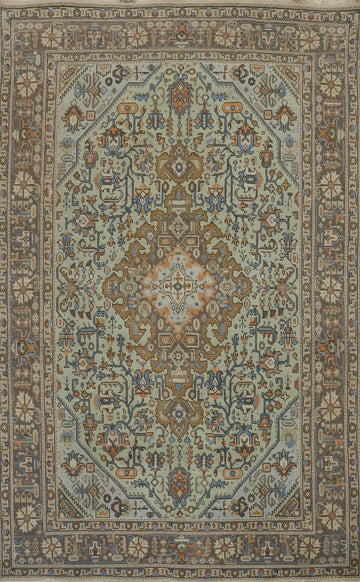 Mint Green Wool Tabriz Persian Area Rug 7x10