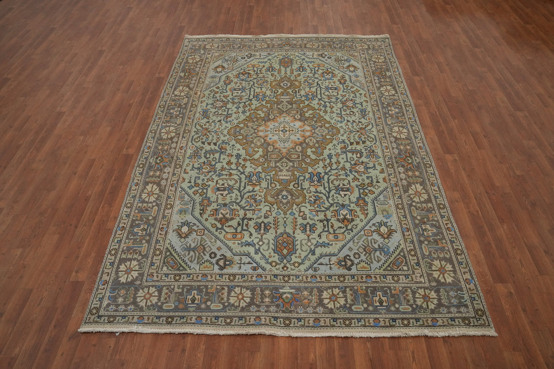 Mint Green Wool Tabriz Persian Area Rug 7x10