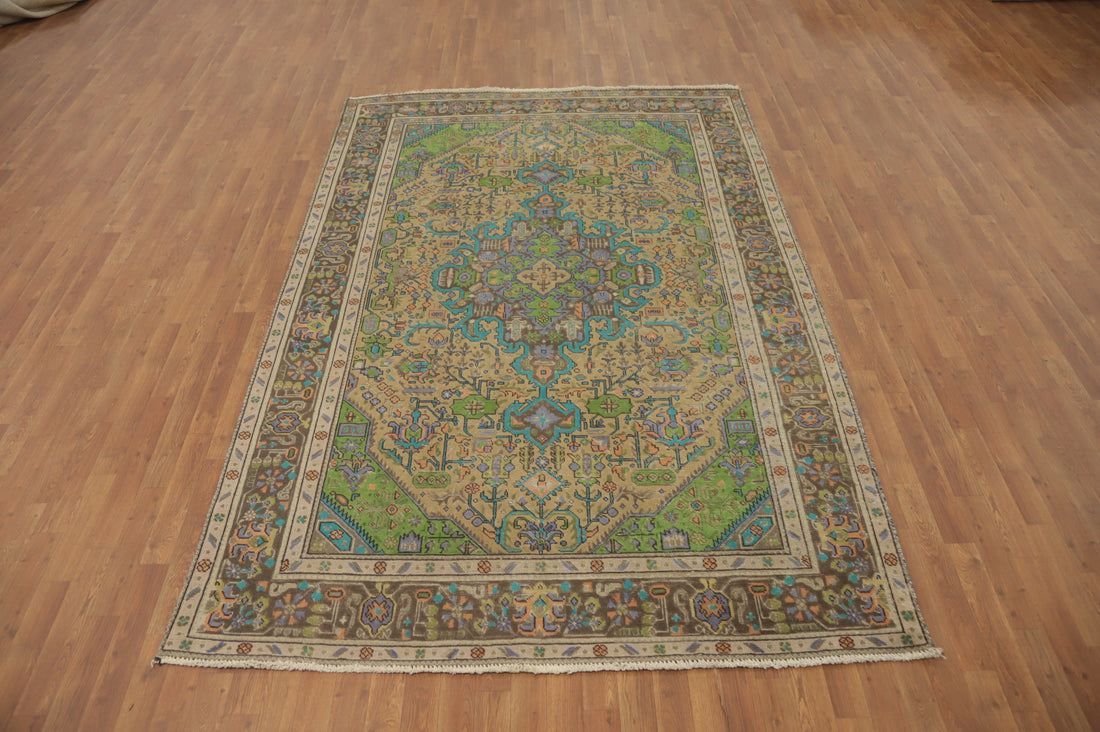 Vintage Geometric Tabriz Persian Area Rug 6x9