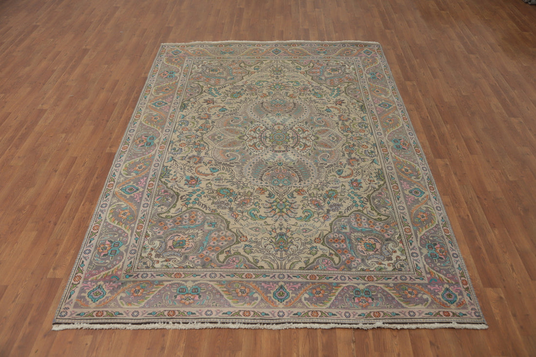 Floral Wool Medallion Tabriz Persian Area Rug 7x10