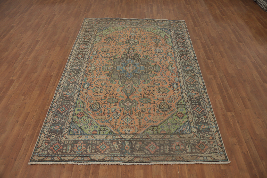 Distressed Wool Tabriz Persian Area Rug 6x9