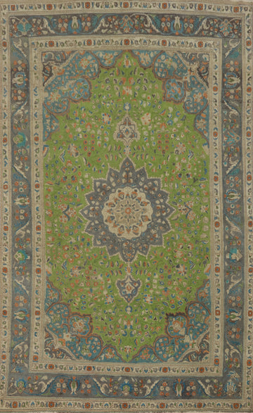 Timeless Persian Tabriz Rug 6x10 with Intricate Green and Blue Design