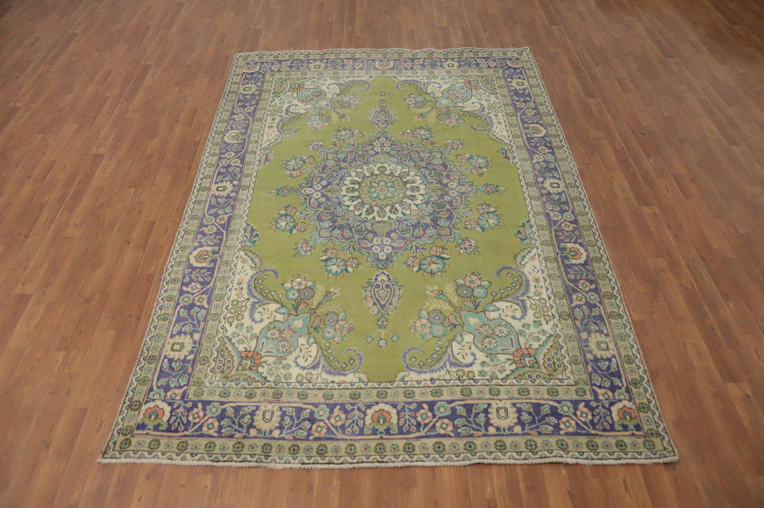 Green Wool Tabriz Persian Area Rug 6x9