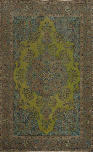 Green Floral Traditional Tabriz Persian Area Rug 6x10