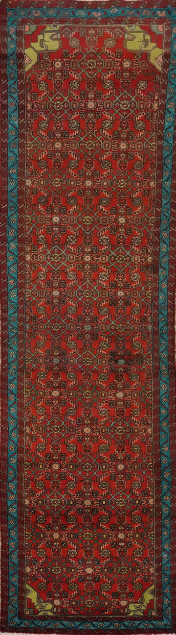 Vintage Red Wool Hamedan Persian Runner Rug 3x11