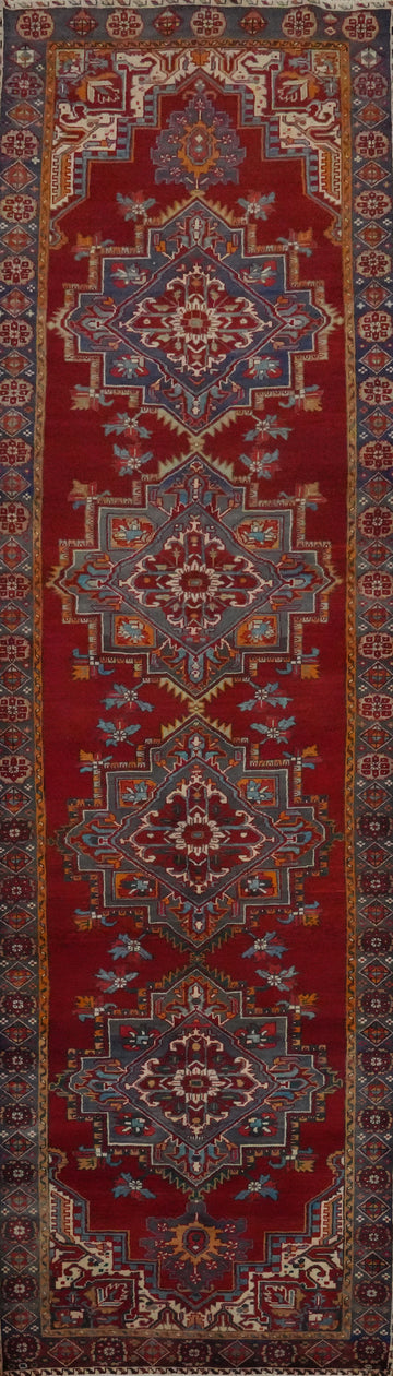 Red Geometric Tabriz Persian Runner Rug 4x14