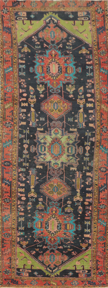 Blue Geometric Tabriz Persian Runner Rug 3x11