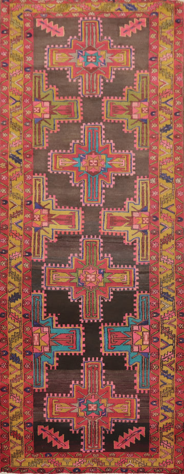 Brown Geometric Meshkin Persian Runner Rug 4x11