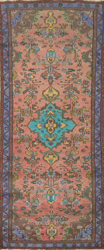 Vintage Pink Hamedan Persian Runner Rug 3x9