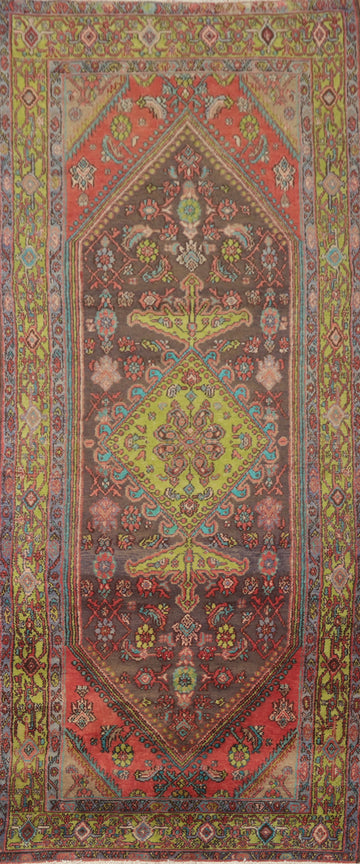 Vintage Wool Geometric Bibikabad Persian Runner Rug 4x11