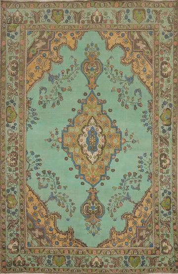 Turquoise Green Tabriz Persian Area Rug 7x10