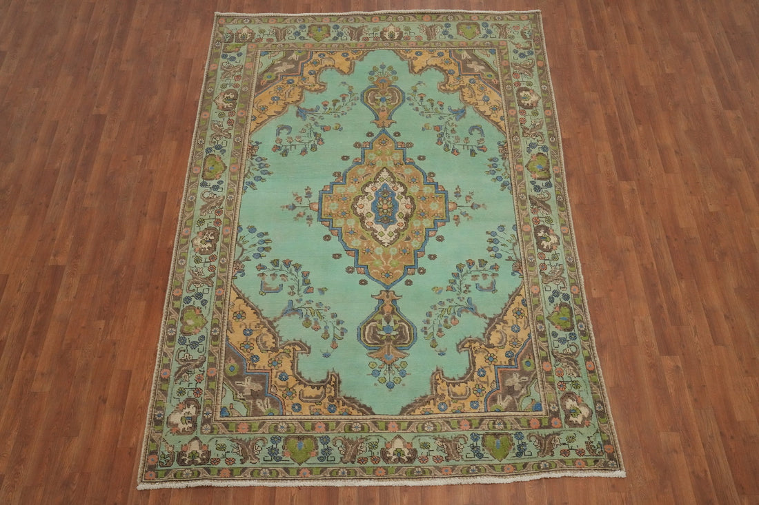 Turquoise Green Tabriz Persian Area Rug 7x10