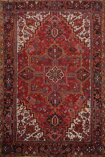 Red Geometric Wool Heriz Persian Area Rug 8x11