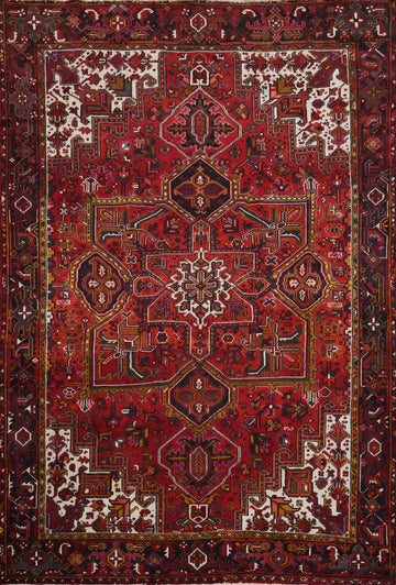 Vintage Red Wool Heriz Persian Area Rug 8x11