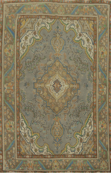 Traditional Wool Gray Tabriz Persian Area Rug 6x9