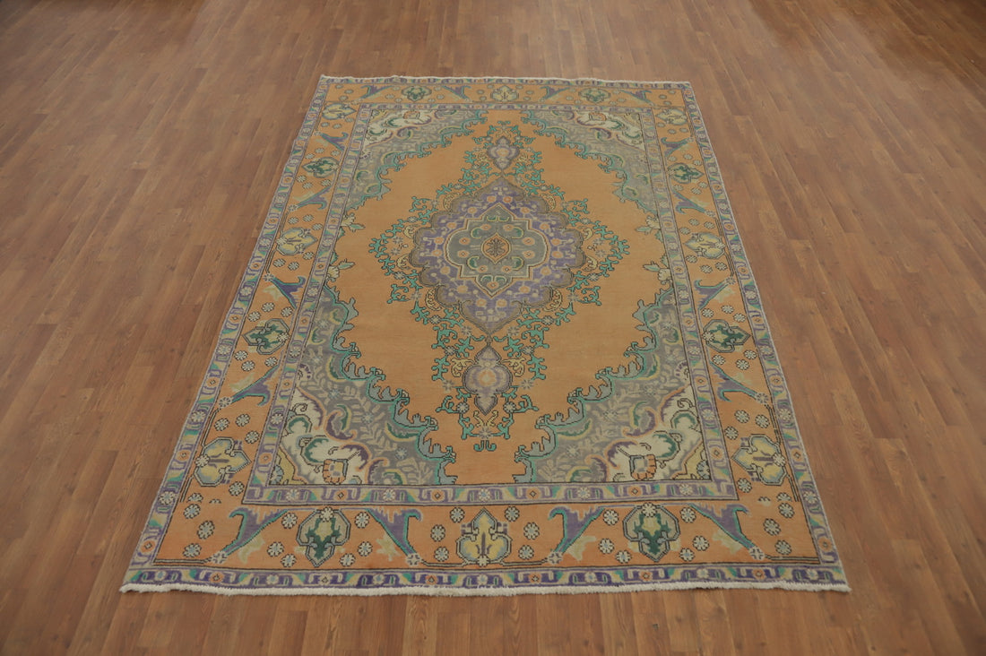 Handcrafted Wool Orange Tabriz Persian Area Rug 6x9