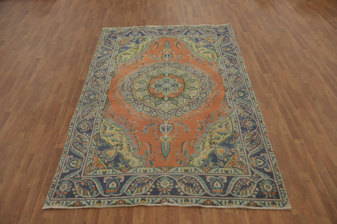 Orange Wool Traditional Tabriz Persian Area Rug 6x9