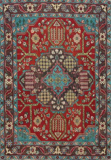 Handmade Red Wool Tabriz Persian Rug 5x6