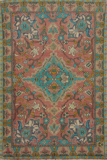Vintage Wool Pink Bakhtiari Persian Rug 5x7