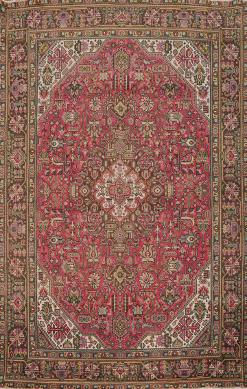 Pink Geometric Wool Tabriz Persian Area Rug 6x9
