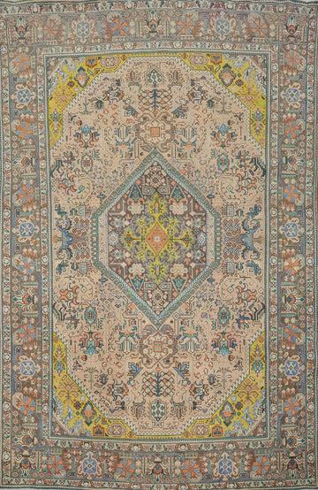 Vintage Geometric Tabriz Persian Area Rug 7x9