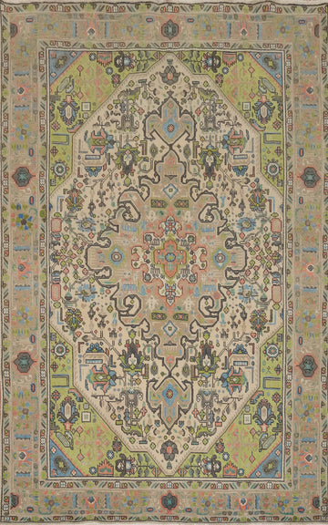 Vintage Geometric Tabriz Persian Area Rug 7x10