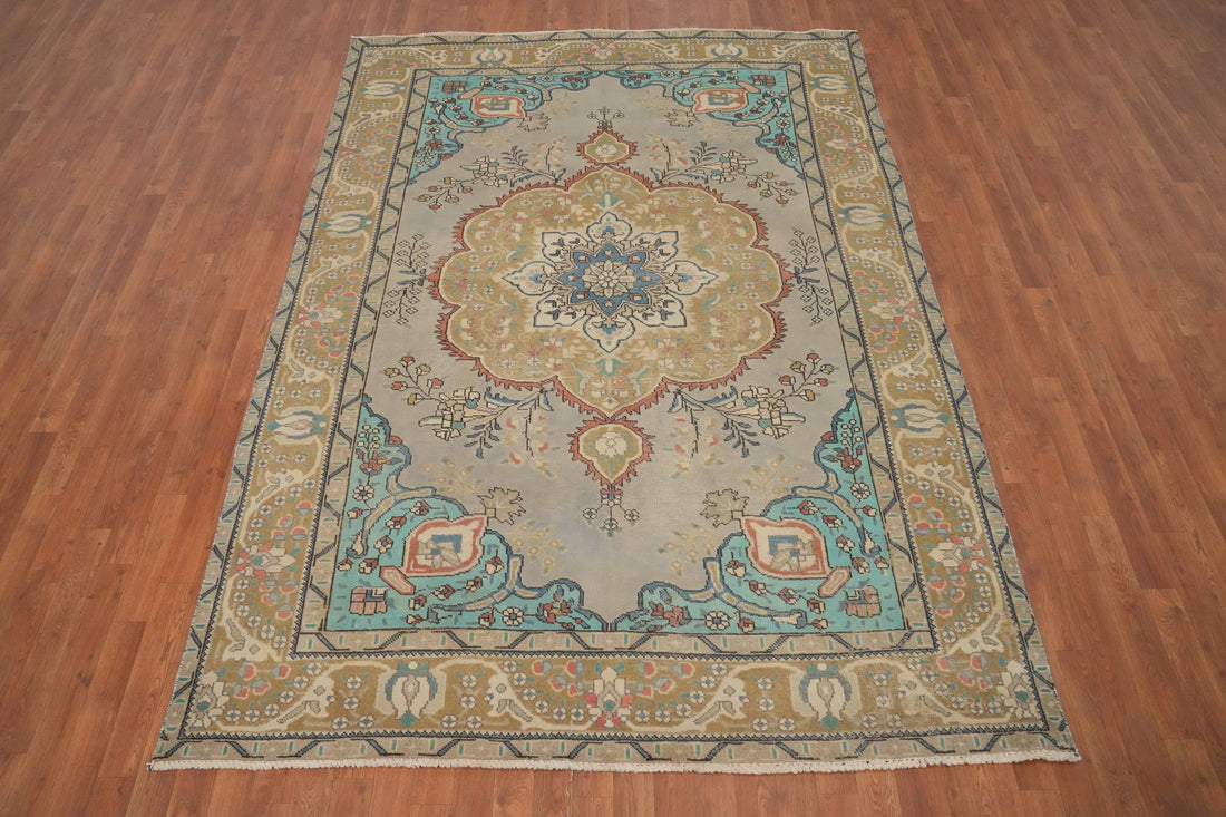Handmade Vintage Tabriz Persian Area Rug 7x9