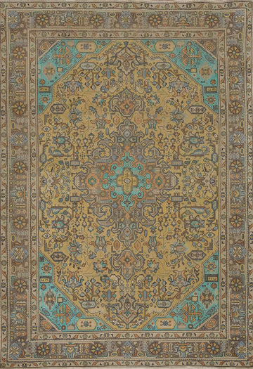 Vintage Geometric Tabriz Persian Area Rug 7x10