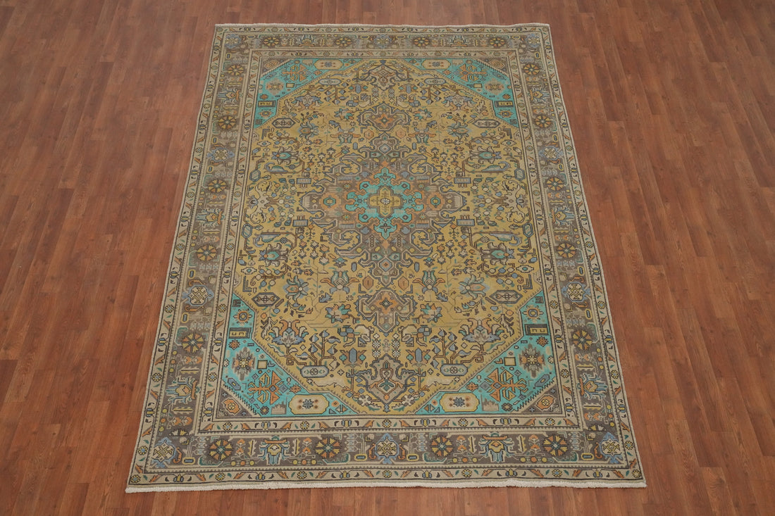 Vintage Geometric Tabriz Persian Area Rug 7x10