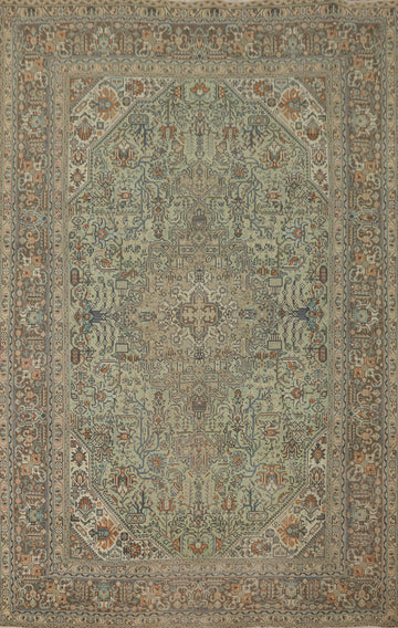 Vintage Mint Green Wool Tabriz Persian Area Rug 6x9
