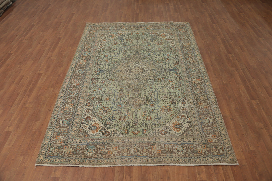 Vintage Mint Green Wool Tabriz Persian Area Rug 6x9