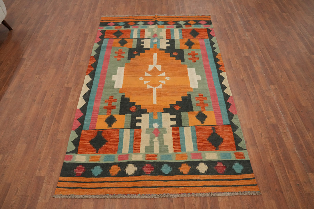 Geometric Kilim Handwoven Area Rug 5x8