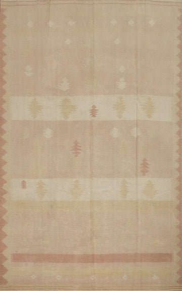 Subtle Elegance: Soft Pastel Geometric Kilim Area Rug 7x10
