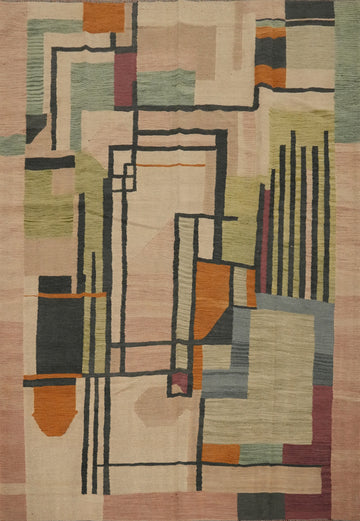 Statement Piece: Bold Geometric Kilim Rug 7x9 with Abstract Design