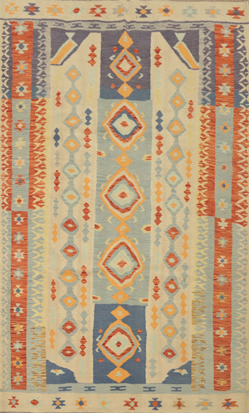 Geometric Wool Kilim Handwoven Area Rug 6x9