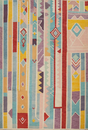 Vibrant Geometric Stripe Kilim Rug 8x10 Adds Color to Any Room