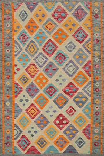 Vibrant Diamond Pattern Kilim Area Rug 6x8 for Bohemian Spaces