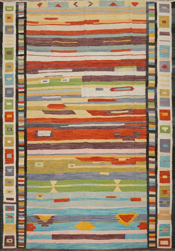 Vibrant Geometric Stripes Kilim Rug 8x10 for a Bold Statement
