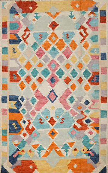 Colorful Trellis Wool Kilim Handwoven Area Rug 7x10