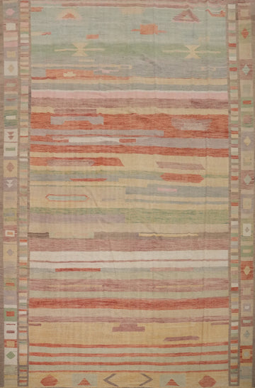 Striped Wool Kilim Flat Weave Large Rug 10x13