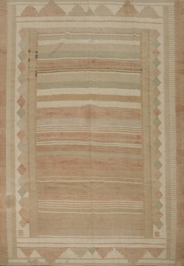Striped Wool Kilim Flat Weave Area Rug 8x10