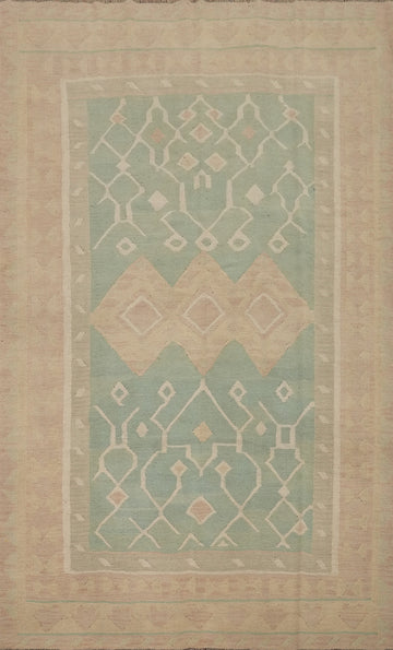 Green Wool Kilim Flat Weave Area Rug 6x9