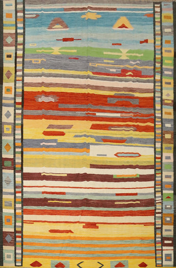 Vibrant Kilim Area Rug 10x13 A Feast of Rich Color Stripes