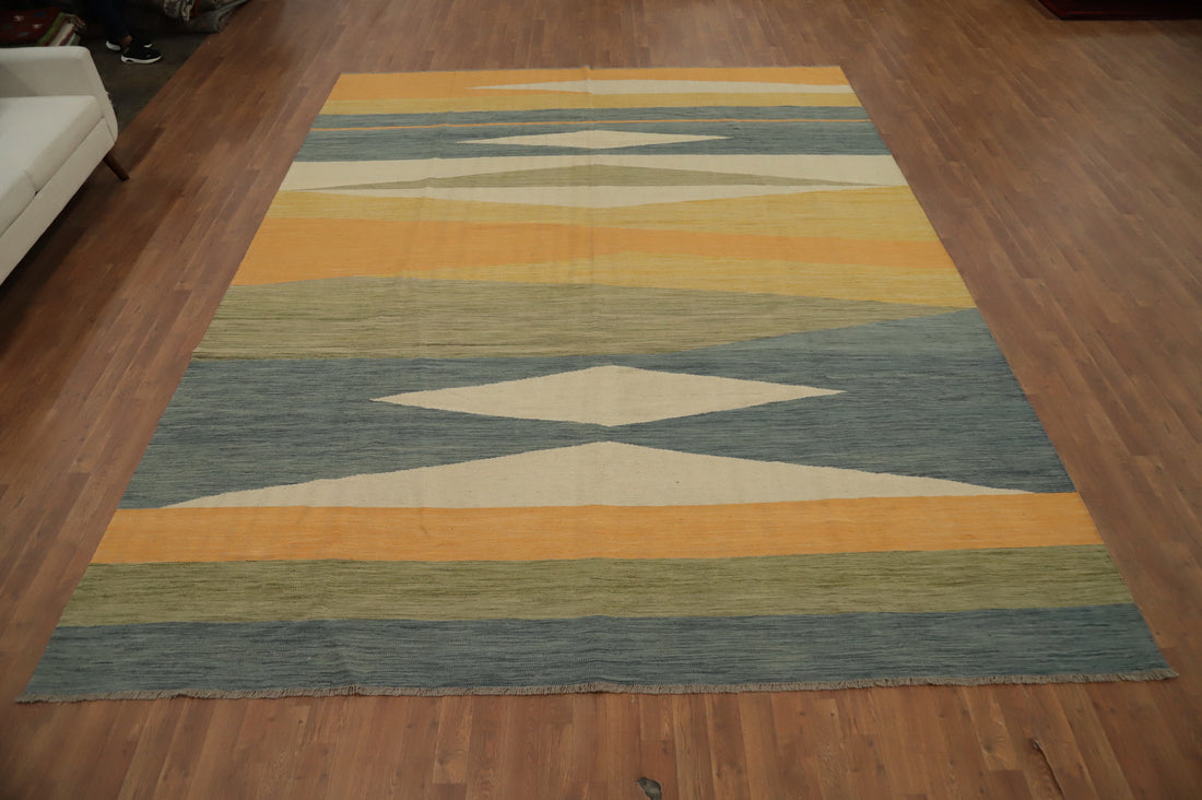 Geometric Kilim Vegetable Dye Area Rug 10x13