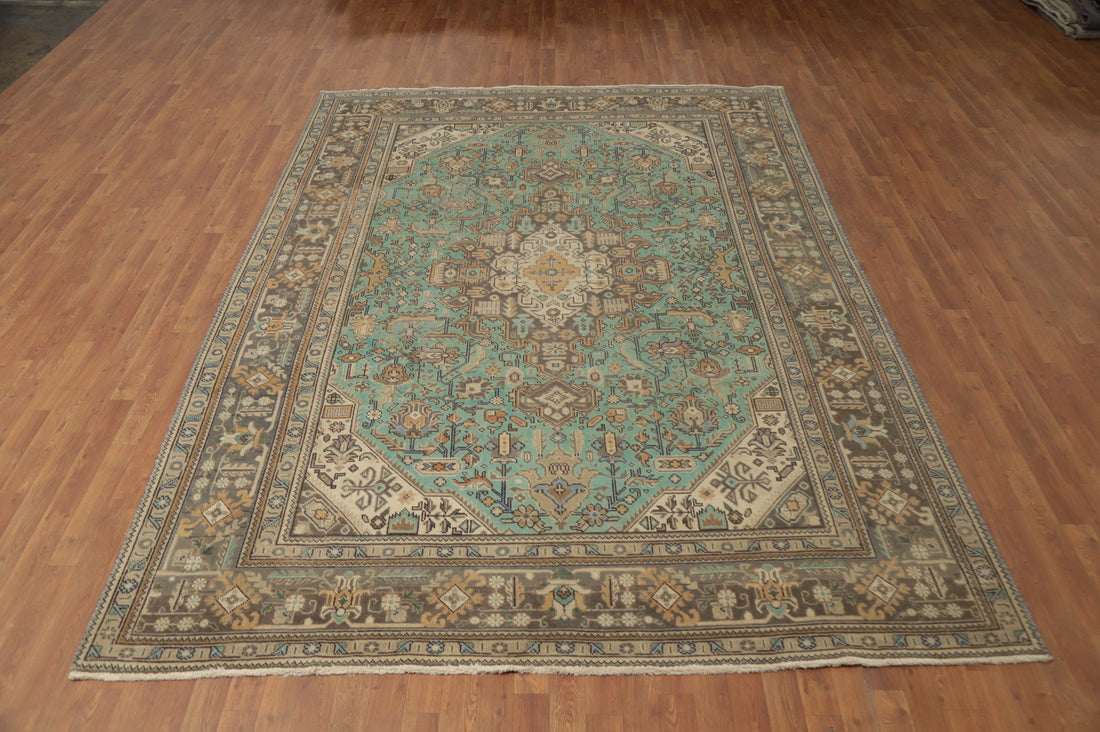 Green Wool Handmade Tabriz Persian Area Rug 8x11