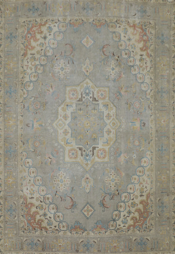 Gray Wool Medallion Tabriz Persian Area Rug 10x12