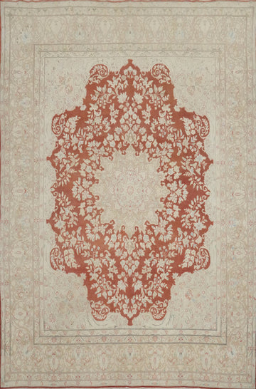 Orange Wool Floral Kerman Vegetable Dye Persian Rug 10x13