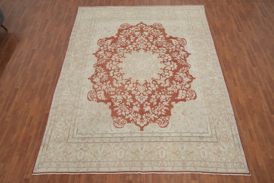 Orange Wool Floral Kerman Vegetable Dye Persian Rug 10x13