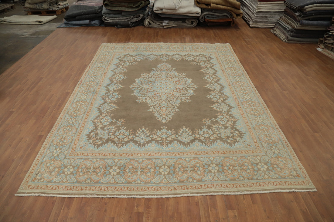 Brown Traditional Kerman Persian Area Rug 10x13