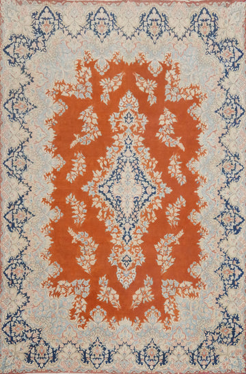 Orange Floral Wool Kerman Persian Area Rug 10x13